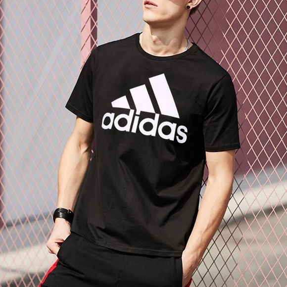 adidas Other - NWT Adidas Men's Black T-Shirt three stripe BOS size L large white logo summer
